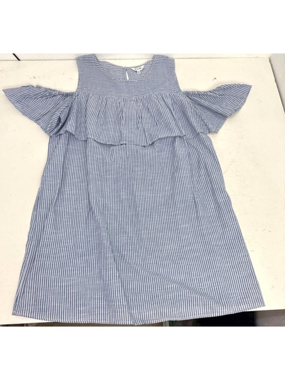 Simply Be Blue and White Striped Cold Shoulder Ruffle Mini Dress Womens Size 18